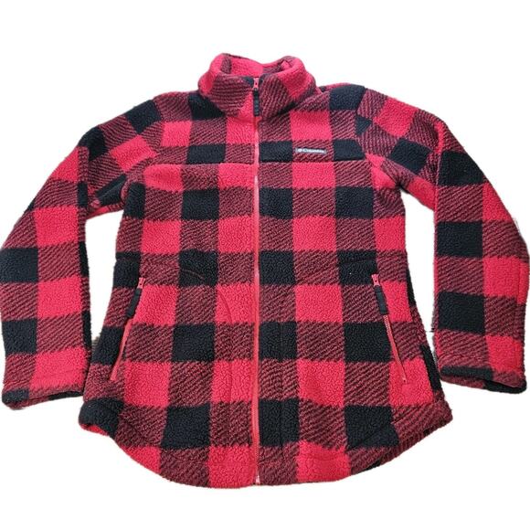 Columbia Women’s Red & Black Buffalo Plaid Full Zip Fleece Jacket - Size Small - Picture 1 of 5
